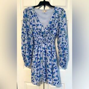 Gianni Bini Long Sleeve Smocked Waist Blue Dress S